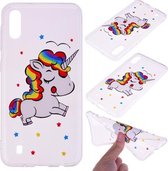 Voor Galaxy A10 gekleurd tekeningpatroon zeer transparant TPU beschermhoes (eenhoorn)