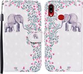 Voor Samsung Galaxy A10s Gekleurde Tekening Patroon Horizontale Flip Leren Case met Houder & Kaartsleuven & Portemonnee (Bloem Olifant)