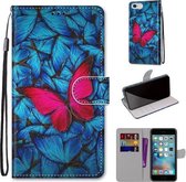 Gekleurde tekening Cross Texture Horizontale Flip PU lederen tas met houder & kaartsleuven & portemonnee & lanyard voor iPhone 6 / 6s (blauw rood vlinder)