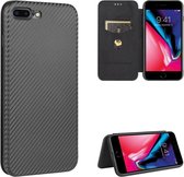 Voor iPhone 7 Plus / 8 Plus Koolstofvezeltextuur Magnetisch Horizontaal Flip TPU + PC + PU lederen tas met kaartsleuf (zwart)