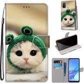 Voor OPPO A53 4G (2020) / A53s / A32 / A33 (2020) Gekleurde tekening Cross Texture Horizontale Flip PU lederen tas met houder & kaartsleuven & portemonnee & lanyard (Frog Kitten)