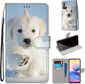 Voor Geschikt voor Xiaomi Redmi Note 10 5G Gekleurde Tekening Cross Textuur Horizontale Flip PU Lederen Case met Houder & Kaartsleuven & Portemonnee & Lanyard (Sneeuw Puppy)