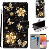 Voor Samsung Galaxy A32 4G / A32 Lite Gekleurde tekening Cross Texture Horizontale Flip PU lederen tas met houder & kaartsleuven & portemonnee & lanyard (Gold Diamond Butterfly)