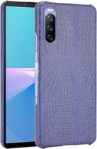 Voor Sony Xperia 10 III schokbestendige krokodiltextuur pc + PU-hoes (blauw)