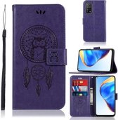 Voor Xiaomi Mi 10T 5G Windgong Uil Embossing Patroon Horizontale Flip Leren Case met Houder & Kaartsleuven & Portemonnee (Paars)