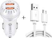 YSY-349 QC3.0 dubbele USB-poort autolader + 1m 3A USB naar micro USB datakabel (wit)