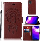 Voor Xiaomi Mi 10 Lite 5G Windgong Uil Embossing Patroon Horizontale Flip Leren Case met Houder & Kaartsleuven & Portemonnee (Bruin)