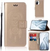 Voor Xiaomi Mi 11 Windgong Uil Embossing Patroon Horizontale Flip lederen tas met houder & kaartsleuven & portemonnee (goud)