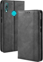 Magnetische gesp Retro textuur horizontale lederen flip case voor Huawei Y7 (2019) / Y7 Prime (2019), met houder & kaartsleuven & portemonnee (zwart)