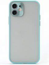 Volledige dekking TPU + pc-beschermhoes met metalen lensafdekking voor iPhone 12 Pro Max (hemelsblauwgroen)