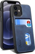 H09 TPU + PU lederen schokbestendige beschermhoes met kaartsleuven voor iPhone 12 Pro Max (blauw)