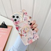 Plating Splicing Pattern Soft TPU beschermhoes met standaard Ringhouder voor iPhone 11 Pro (Stitching Retro Flowers)