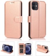 Schokbestendig PU + TPU lederen hoesje met kaartsleuven en houder & fotolijst en portemonnee voor iPhone 12 mini (roségoud)