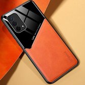 Voor OPPO A93 All-inclusive lederen + organische glazen beschermhoes met metalen ijzeren plaat (geel)