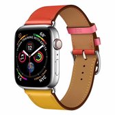 Tweekleurige lederen polsband met enkele lus horlogeband voor Apple Watch Series 3 & 2 & 1 38 mm, kleur: amber + oranjerood + lichtroze rood