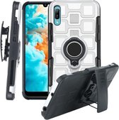 Voor Huawei Y6 Pro (2019) 3 in 1 kubus PC + TPU beschermhoes met 360 graden draaien zwarte ringhouder (zilver)