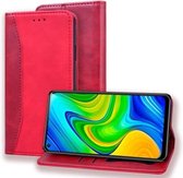 Voor Xiaomi Redmi Note 9 Zakelijke stiksels Horizontale flip lederen tas met dubbele vouw & beugel & kaartsleuven & fotolijst & portemonnee (rood)