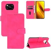 Voor Geschikt voor Xiaomi Poco X3 NFC Effen kleur Huidgevoel Magnetische gesp Horizontale flip-kalftextuur PU lederen tas met houder & kaartsleuven & portemonnee (Rose Red)