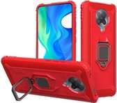 Voor Geschikt voor Xiaomi Redmi K30 Pro / Poco F2 Pro 5G koolstofvezel beschermhoes met 360 graden roterende ringhouder (rood)
