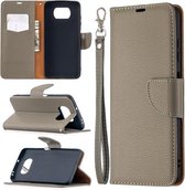 Voor Xiaomi Poco X3 Litchi Textuur Pure Kleur Horizontale Flip Leren Case met Houder & Kaartsleuven & Portemonnee & Lanyard (Grijs)