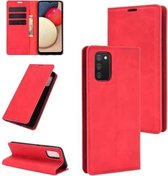 Voor Samsung Galaxy A02s (Amerikaanse versie) Retro-skin zakelijke magnetische zuignap lederen tas met houder & kaartsleuven en portemonnee (rood)