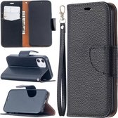 Voor iPhone 12 Litchi Texture Pure Color Horizontale Flip Leather Case met houder & kaartsleuven & portemonnee & lanyard (zwart)