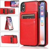 Effen kleur pc + TPU beschermhoes met houder en kaartsleuven voor iPhone XS / X (rood)