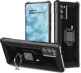 Voor Samsung Galaxy Note 20 koolstofvezel beschermhoes met 360 graden roterende ringhouder (zwart)