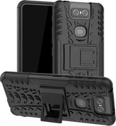 Bandentextuur TPU + PC schokbestendige beschermhoes met houder voor Asus Zenfone 6 ZS630KL (zwart)