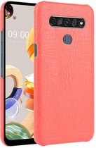 Voor LG K61 schokbestendige krokodiltextuur pc + PU-hoes (rood)