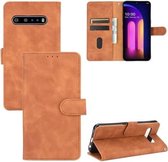 Voor LG V60 ThinQ 5G Effen Kleur Huidgevoel Magnetische Gesp Horizontale Flip Kalftextuur PU Lederen Case met Houder & Kaartsleuven & Portemonnee (Bruin)