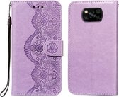 Voor Xiaomi Poco X3 NFC Flower Vine Embossing Pattern Horizontale Flip Leather Case met Card Slot & Holder & Wallet & Lanyard (Purple)