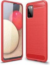 Voor Samsung Galaxy A02s (Europese versie) Geborstelde textuur TPU-hoesje van koolstofvezel (rood)