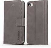 Voor iPhone 5 LC.IMEEKE Horizontale lederen flip-hoes met kalfsleer, met houder en kaartsleuven en portemonnee (grijs)