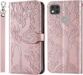Voor Xiaomi Redmi 9C Life of Tree Embossing Pattern Horizontale Flip Leather Case met houder & kaartsleuf & portemonnee & fotolijst & Lanyard (Rose Gold)
