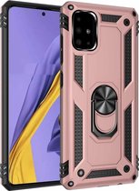 Voor Galaxy A51 Armor schokbestendig TPU + pc beschermhoes met 360 graden rotatiehouder (roségoud)