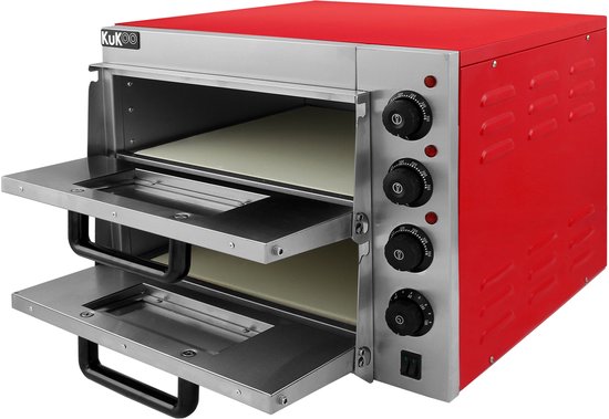 Elektrische pizza oven 2-kamers - ferrari rood - 40cm - timer30min — afbeelding 2