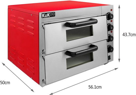 Elektrische pizza oven 2-kamers - ferrari rood - 40cm - timer30min — afbeelding 5