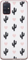 Leuke Telefoonhoesjes - Hoesje geschikt voor Samsung Galaxy A51 - Cactus hartjes - Soft case - TPU - Planten - Zwart