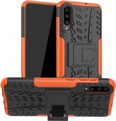 Voor Galaxy A70s Tyre Texture Shockproof TPU + PC beschermhoes met houder (oranje)
