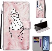 Voor Xiaomi Mi 10 Pro 5G Gekleurde Tekening Cross Textuur Horizontale Flip PU Lederen Case met Houder & Kaartsleuven & Portemonnee & Lanyard (Roze Handen Hart)