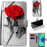 Voor Geschikt voor Xiaomi Redmi Note 9S / 9 Pro Gekleurde Tekening Cross Textuur Horizontale Flip PU Lederen Case met Houder & Kaartsleuven & Portemonnee & Lanyard (Wood Red Rose)