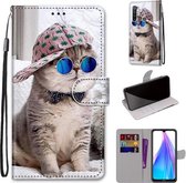 Voor Xiaomi Redmi Note 8T Gekleurde Tekening Cross Textuur Horizontale Flip PU Lederen Case met Houder & Kaartsleuven & Portemonnee & Lanyard (Slant Hat Blue Mirror Cat)