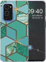 Voor OnePlus 9 Pro schokbestendig TPU beschermhoes met marmerpatroon (ruitgroen)