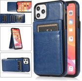 Effen kleur pc + TPU beschermhoes met houder en kaartsleuven voor iPhone 11 (blauw)