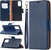 Voor Samsung Galaxy Note20 Litchi Textuur Pure Kleur Horizontale Flip Leren Case met Houder & Kaartsleuven & Portemonnee & Lanyard (Blauw)