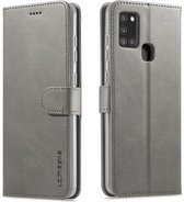 Voor Samsung Galaxy A21s LC.IMEEKE Kalfsstructuur Horizontale flip lederen tas, met houder & kaartsleuven en portemonnee (grijs)