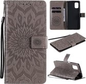 Voor Samsung Galaxy M51 Geperst Afdrukken Zonnebloem Patroon Horizontale Flip PU Lederen Case met Houder & Kaartsleuven & Portemonnee & Lanyard (Grijs)