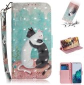 Voor Samsung Galaxy S21 + 5G 3D Gekleurde Tekening Horizontale Flip Leren Case met Houder & Kaartsleuven & Portemonnee & Lanyard (Zwart Wit Kat)