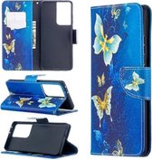 Voor Samsung Galaxy S30 Ultra Gekleurde Tekening Patroon Horizontale Flip Leren Case met Houder & Kaartsleuven & Portemonnee (Blauwe Vlinder)